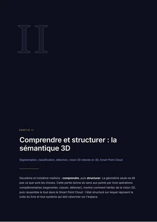 Page d'ouverture de la partie II : grand chiffre romain, titre et texte d'ouverture sur fond de nuit
