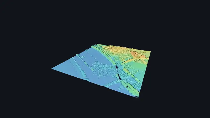 Plongée du territoire jusqu'au niveau de la rue dans le LiDAR HD de l'IGN
