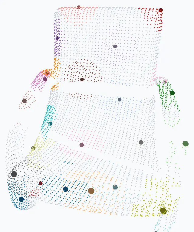 Le même objet, avec vingt-quatre points de référence répartis sur toute sa surface, chacun coloriant les points de son voisinage